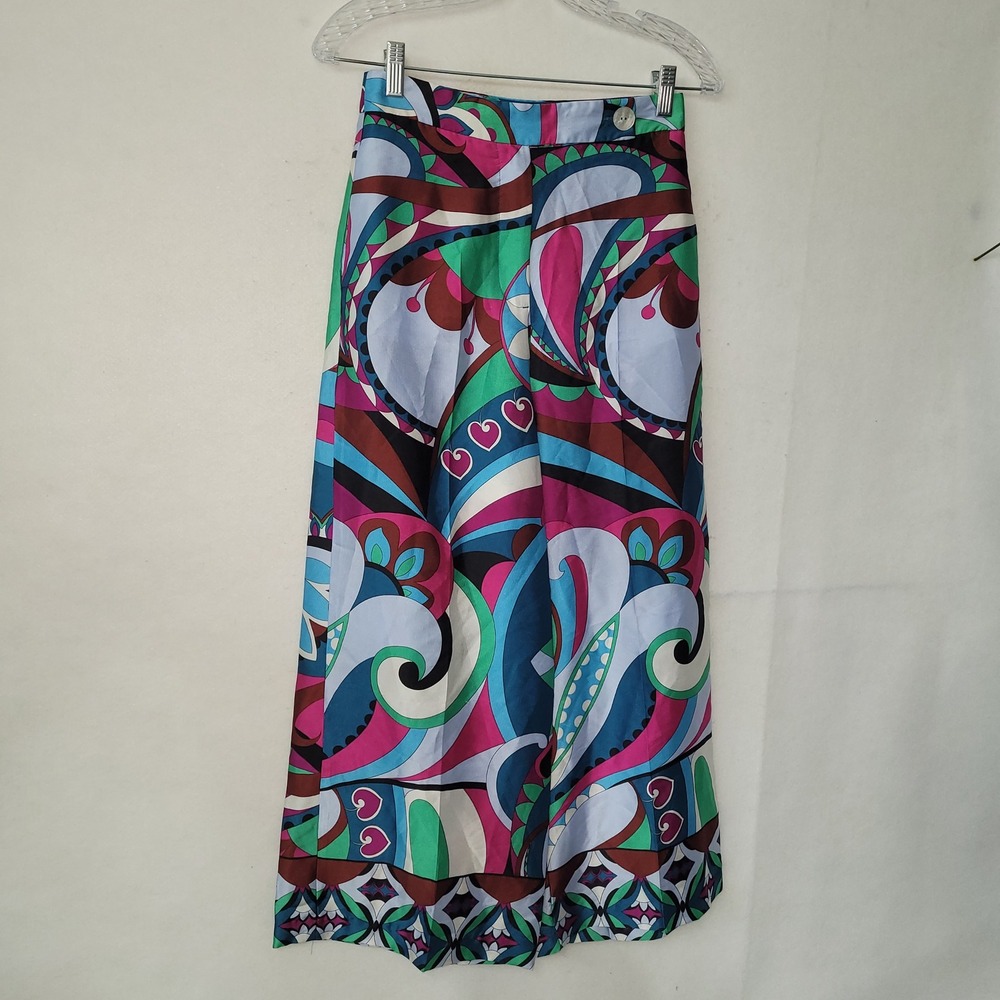 Zara Multicolor Abstract Print Wide Leg Pant XS Made in Morocco Psychedelic‎ 70s